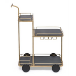 Black and French Brass Wooden 3-Tier Bar Cart Drinks Trolley - Furniture > Living Room