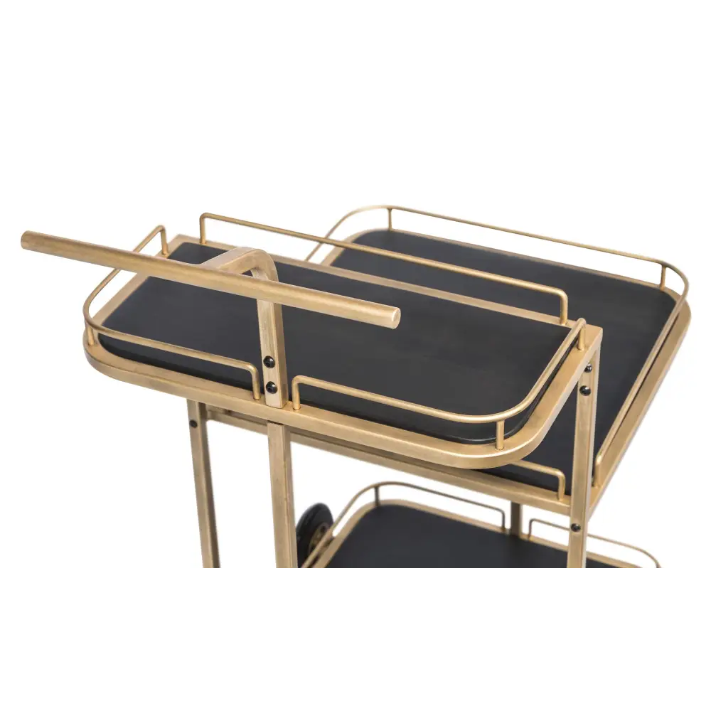 Black and French Brass Wooden 3-Tier Bar Cart Drinks Trolley - Furniture > Living Room