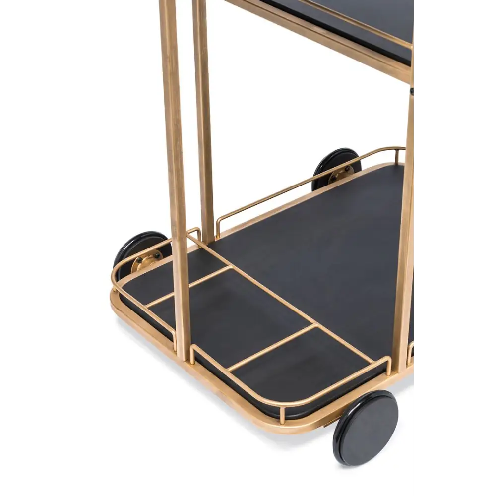 Black and French Brass Wooden 3-Tier Bar Cart Drinks Trolley - Furniture > Living Room