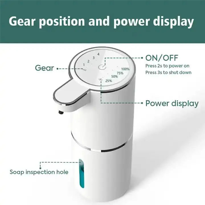 Black Automatic Foaming Soap Dispenser with Rechargeable Battery Touch Control and 380ml Capacity - IPX5 Waterproof
