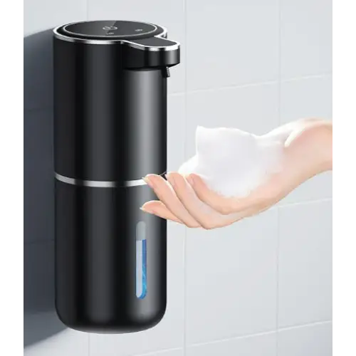 Black Automatic Foaming Soap Dispenser with Rechargeable Battery Touch Control and 380ml Capacity - IPX5 Waterproof