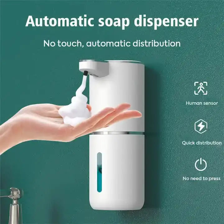Black Automatic Foaming Soap Dispenser with Rechargeable Battery Touch Control and 380ml Capacity - IPX5 Waterproof