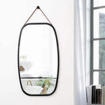 Black Bathroom Wall Mount Hanging Bamboo Frame Mirror Adjustable Strap Wall Mirror Home Decor - Home & Garden > Decor >