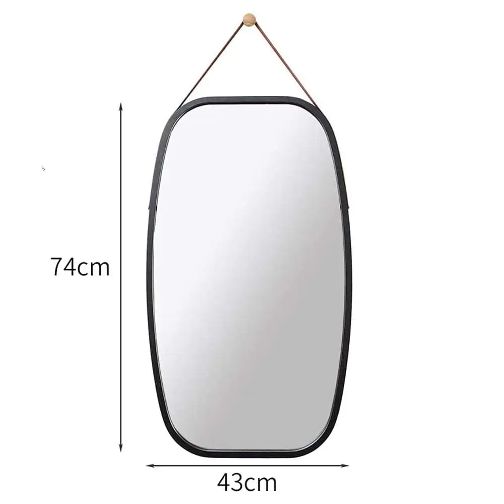Black Bathroom Wall Mount Hanging Bamboo Frame Mirror Adjustable Strap Wall Mirror Home Decor - Home & Garden > Decor >