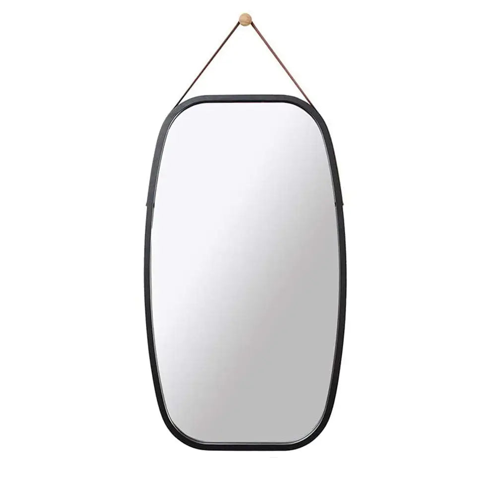 Black Bathroom Wall Mount Hanging Bamboo Frame Mirror Adjustable Strap Wall Mirror Home Decor - Home & Garden > Decor >