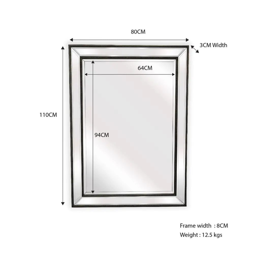 Black Beaded Framed Mirror - Rectangle 80cm x 110cm - Home & Garden > Decor