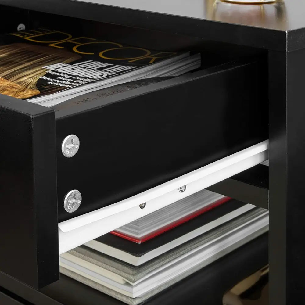 Black Bedside Table with 2 Drawers - Furniture > Bedroom