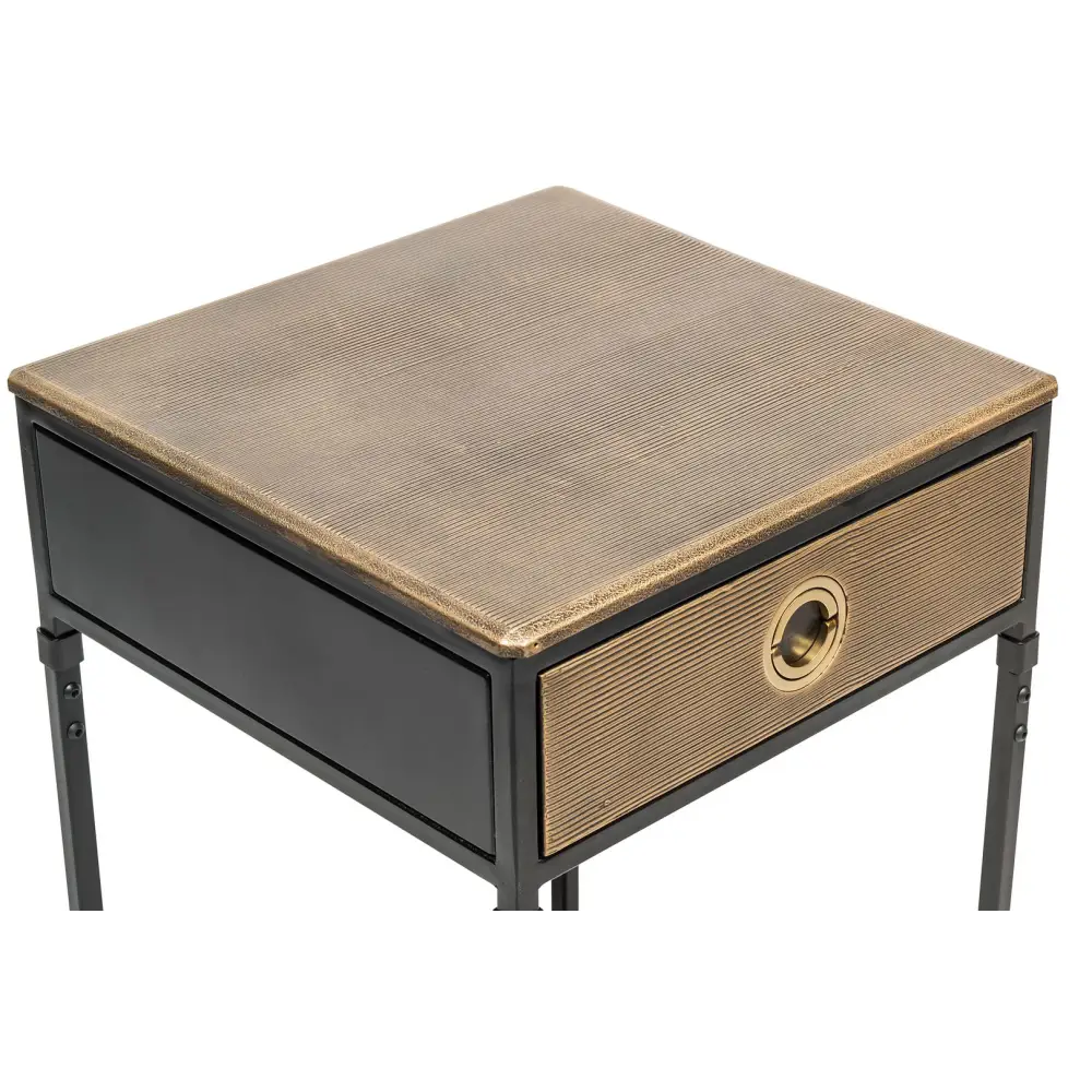 Black Bedside Table with Storage Drawer and Gold Finished Textured Top - Furniture > Living Room