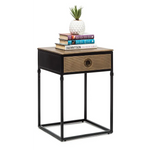 Black Bedside Table with Storage Drawer and Gold Finished Textured Top - Furniture > Living Room