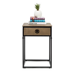 Black Bedside Table with Storage Drawer and Gold Finished Textured Top - Furniture > Living Room