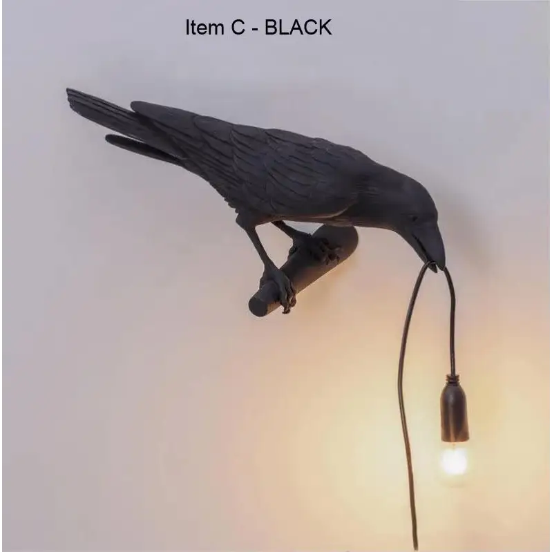 Black Bird Left Wall Lamp Nordic Resin Bird Wall Lamp - Creative Animal Bedside Decorative USB Night Light Stylish Bird