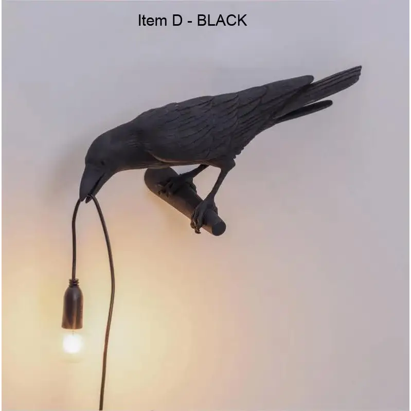 Black Bird Right Wall Lamp Nordic Resin Bird Wall Lamp - Creative Animal Bedside Decorative USB Night Light Stylish