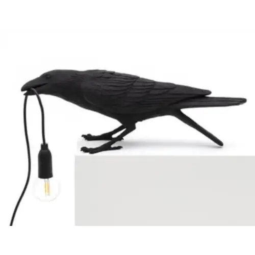Black Bird Sitting Shape Nordic Resin Bird Wall Lamp - Creative Animal Bedside Decorative USB Night Light Stylish Bird