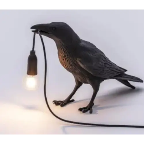 Black Bird Standing Shape Nordic Resin Bird Wall Lamp - Creative Animal Bedside Decorative USB Night Light Stylish Bird