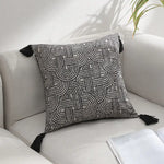 Black Chic Geometric Jacquard Cushion Covers with Tassels - Set of 2 Plush Blend for Sofa & Bed Decor (45x45cm Insert