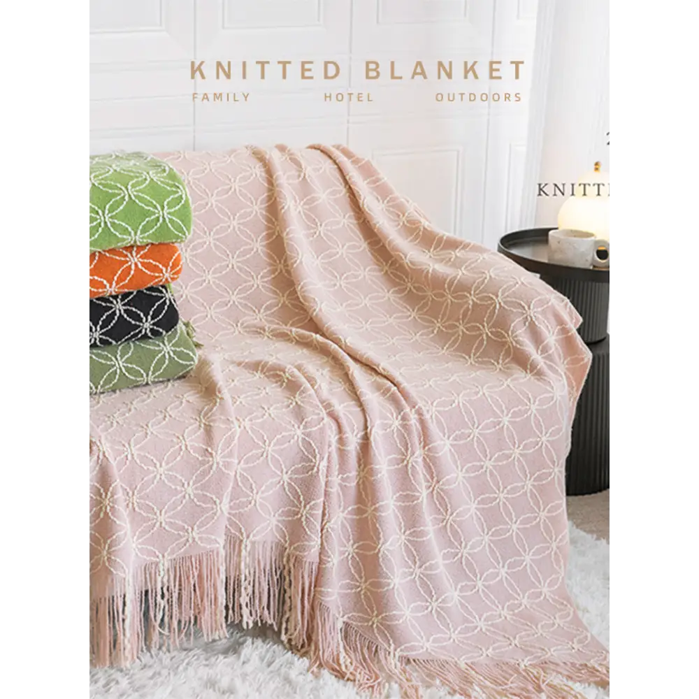 Black Cozy Geometric Knitted Throw Blanket with Tassels - Soft Acrylic Decorative Sofa & Bed Cover 130x180cm - Home &