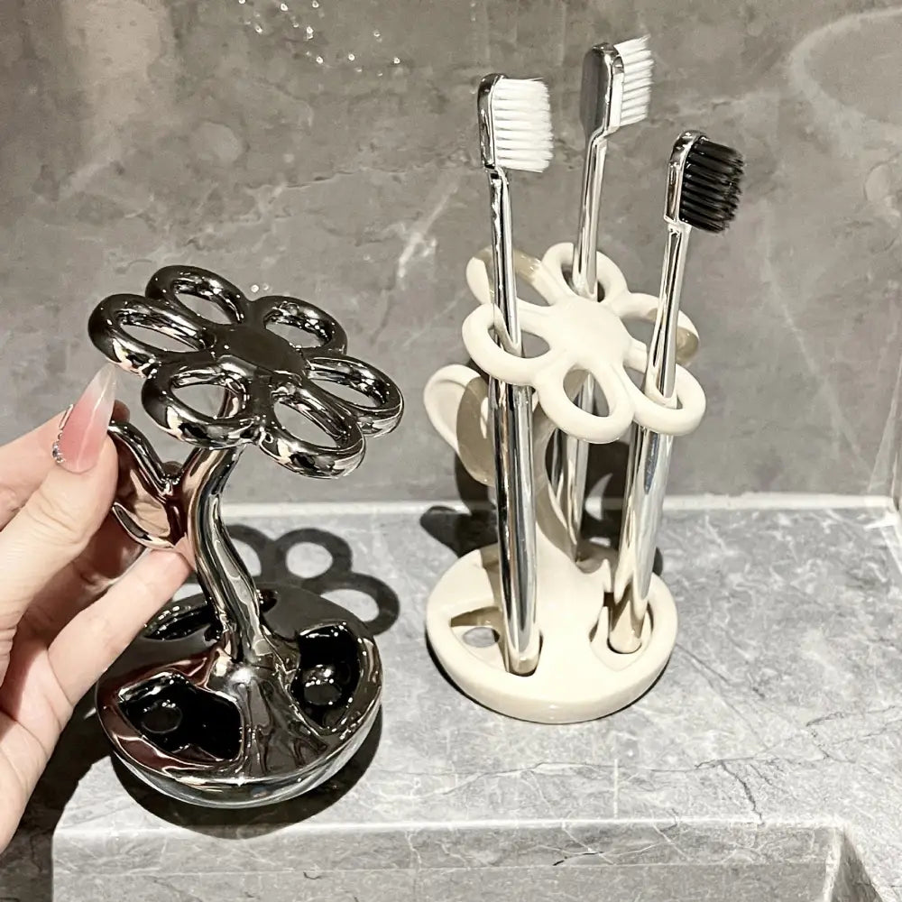 Black Creative Ceramic Toothbrush Holder - Makeup Brush & Eyebrow Pencil Organizer for Bathroom Stylish and Practical