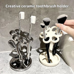 Black Creative Ceramic Toothbrush Holder - Makeup Brush & Eyebrow Pencil Organizer for Bathroom Stylish and Practical