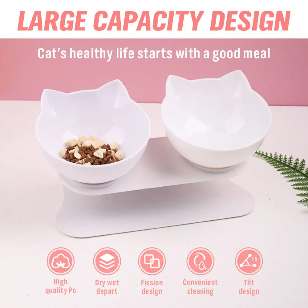 Black Double Cat Bowl Pet Bowl Stand Dog Elevated Feeder Food Water Raised Lifted - Pet Care > Dog Supplies > Dog Bowls