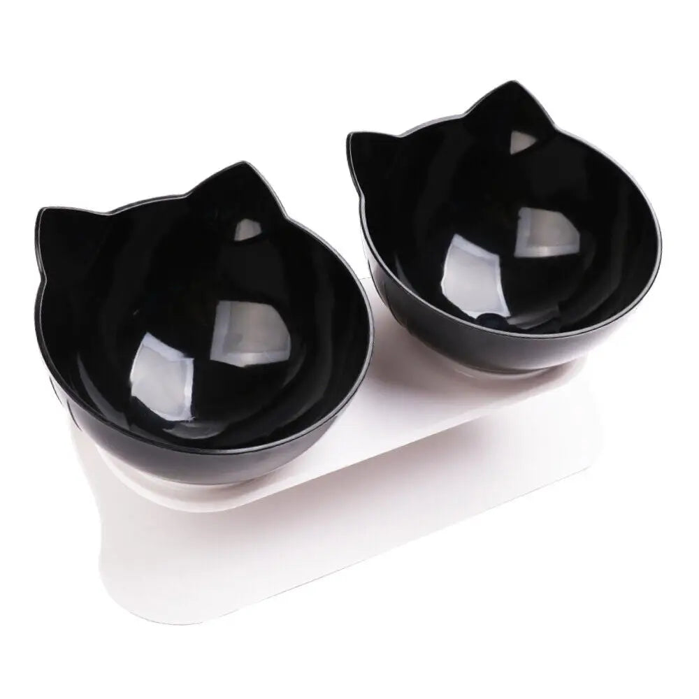 Black Double Cat Bowl Pet Bowl Stand Dog Elevated Feeder Food Water Raised Lifted - Pet Care > Dog Supplies > Dog Bowls