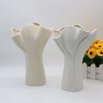 Black Elegant Off-White Ceramic Vase - Modern Sculptural Flower Holder with Wide Fluted Opening - Home & Garden > Decor