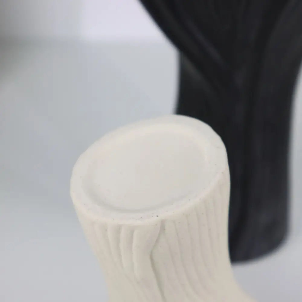 Black Elegant Off-White Ceramic Vase - Modern Sculptural Flower Holder with Wide Fluted Opening - Home & Garden > Decor