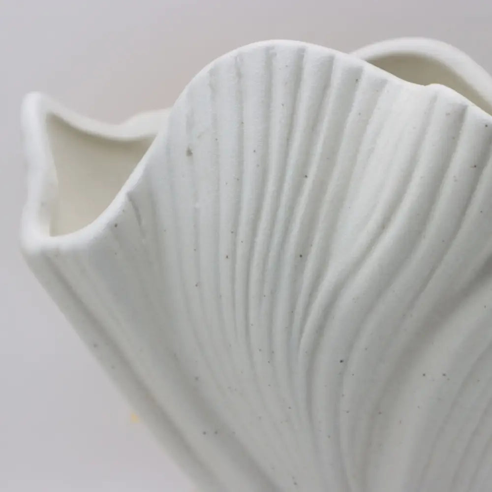 Black Elegant Off-White Ceramic Vase - Modern Sculptural Flower Holder with Wide Fluted Opening - Home & Garden > Decor