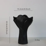 Black Elegant Off-White Ceramic Vase - Modern Sculptural Flower Holder with Wide Fluted Opening - Home & Garden > Decor