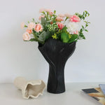 Black Elegant Off-White Ceramic Vase - Modern Sculptural Flower Holder with Wide Fluted Opening - Home & Garden > Decor