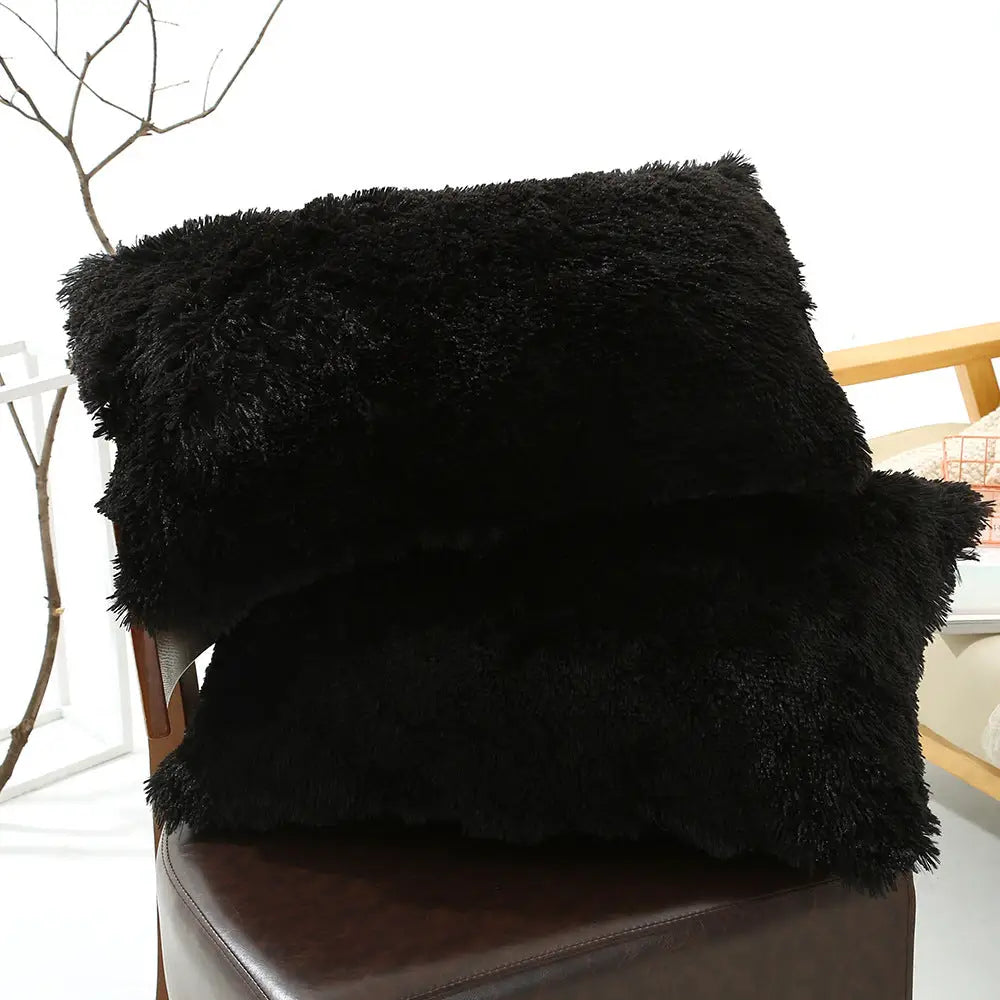 Black Faux Fur Pillowcase Set - Crystal Velvet Plush Throw Pillow Covers Bedding Accent (50x70cm Pair) - Home & Garden