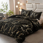 Black Gold Metallic Marble Comforter Set Queen Size Foil Print Glitter 3-Piece Bedding - Home & Garden > Bedding >
