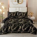 Black Gold Metallic Marble Comforter Set Queen Size Foil Print Glitter 3-Piece Bedding - Home & Garden > Bedding >