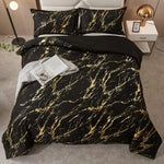 Black Gold Metallic Marble Comforter Set Queen Size Foil Print Glitter 3-Piece Bedding - Home & Garden > Bedding >
