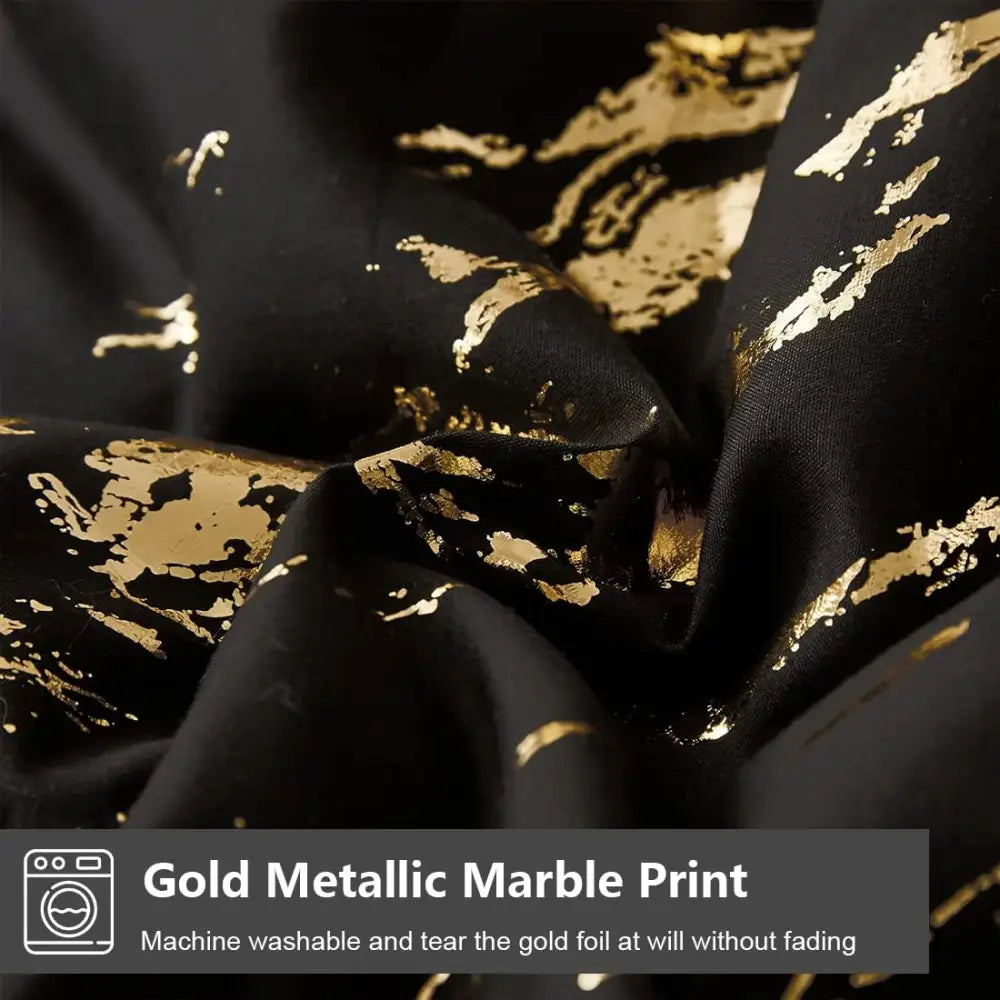 Black Gold Metallic Marble Comforter Set Queen Size Foil Print Glitter 3-Piece Bedding - Home & Garden > Bedding >