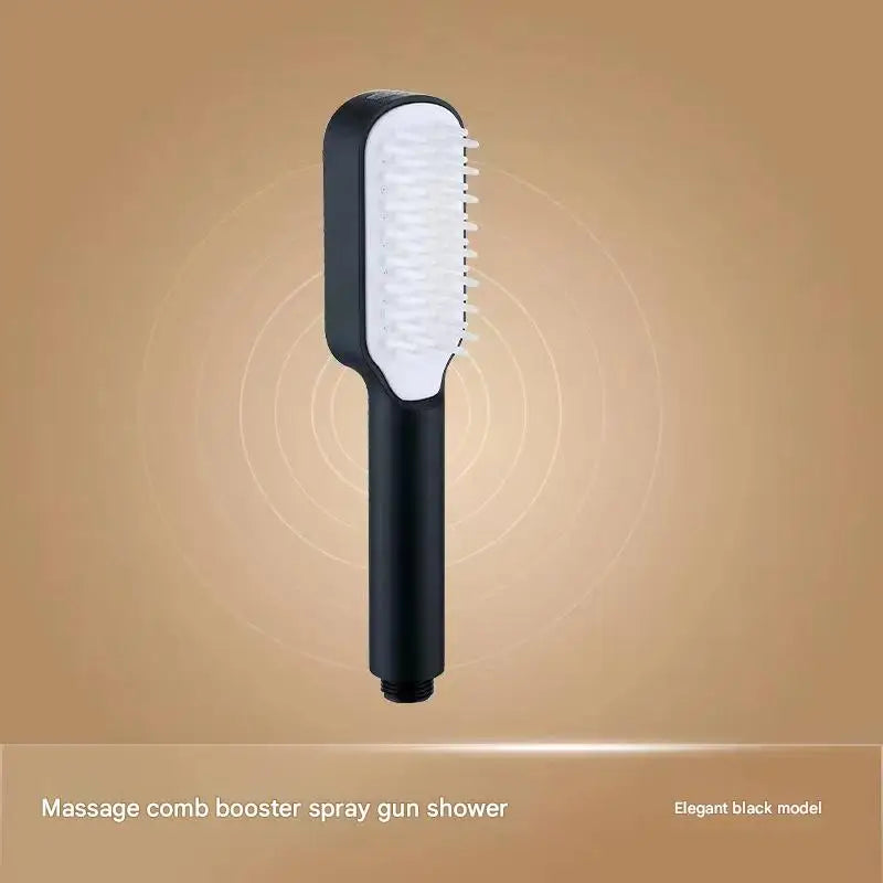 Black Handheld Shower Head with Silicone Brush and Massage Function - High-Pressure Water Spray - Home & Garden >