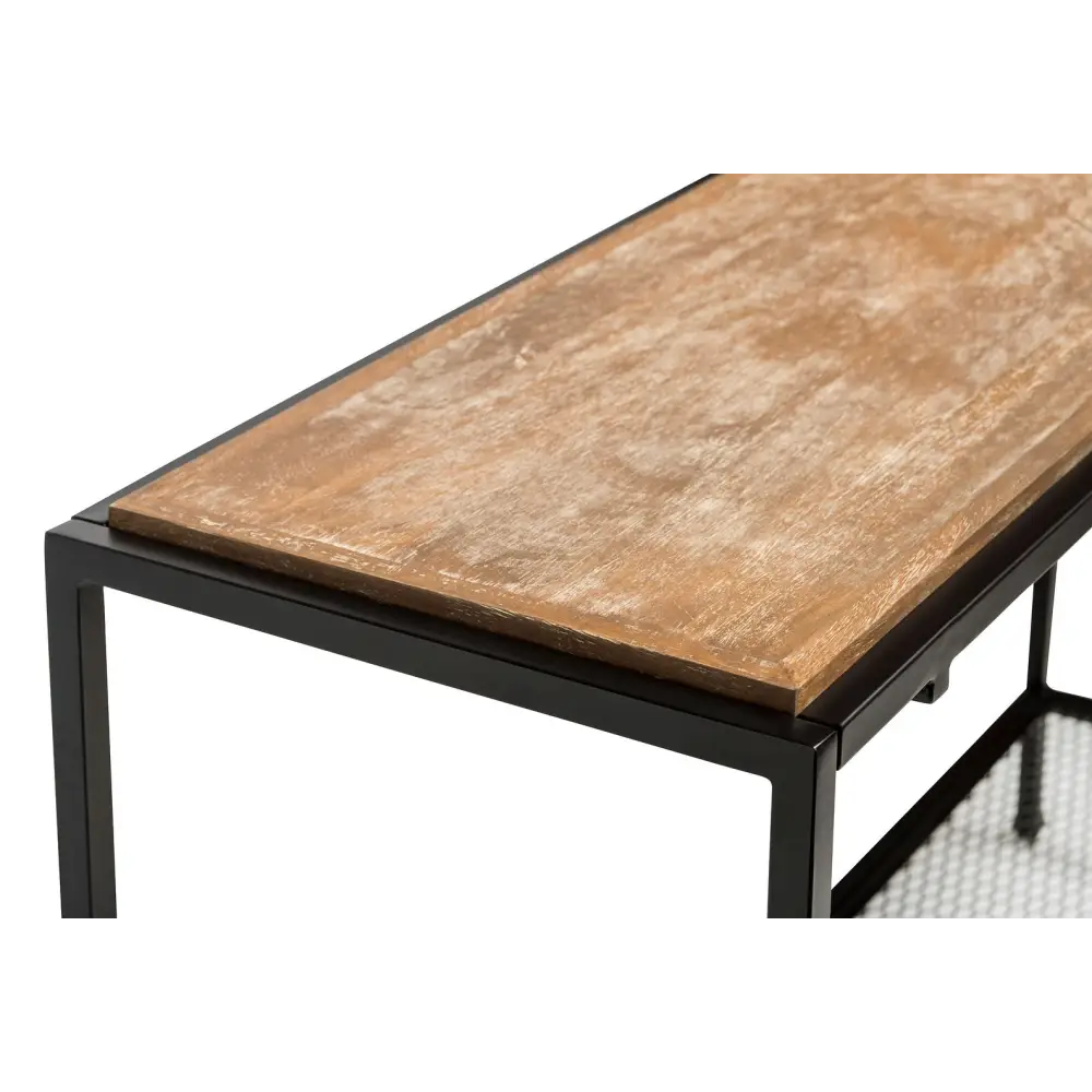 Black Iron Hallway Console Table with Distressed Wood Top - Furniture > Living Room