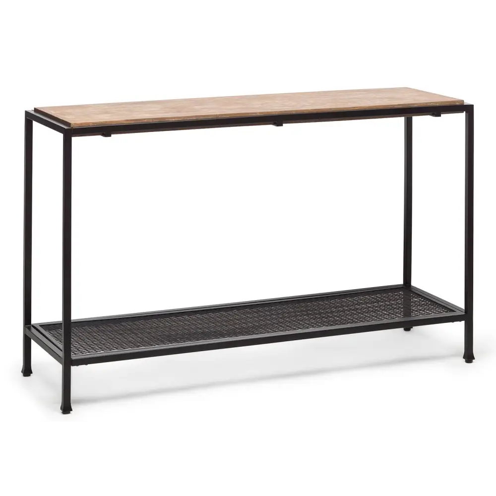 Black Iron Hallway Console Table with Distressed Wood Top - Furniture > Living Room