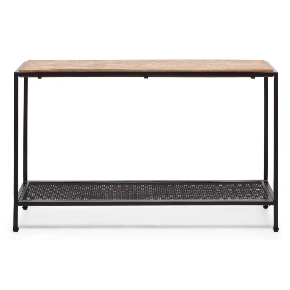 Black Iron Hallway Console Table with Distressed Wood Top - Furniture > Living Room