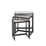 Black Iron Nested Tables with Stainless Steel Top in Set of 3 - Furniture > Living Room