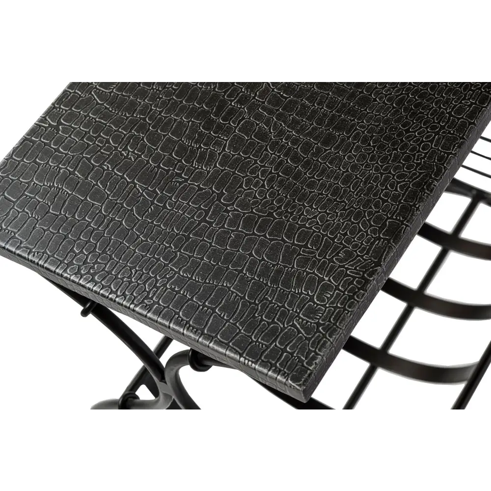 Black Iron Side Table with Magazine Storage and Silver Finish Top - Furniture > Living Room