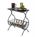 Black Iron Side Table with Magazine Storage and Silver Finish Top - Furniture > Living Room