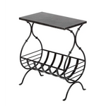 Black Iron Side Table with Magazine Storage and Silver Finish Top - Furniture > Living Room