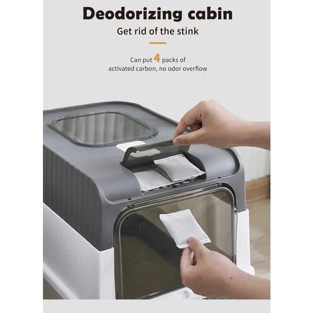 Black Large Enclosed Cat Litter Box with Drawer and Scoop-Odor Control Removable Tray Easy Clean Design - Pet Care >
