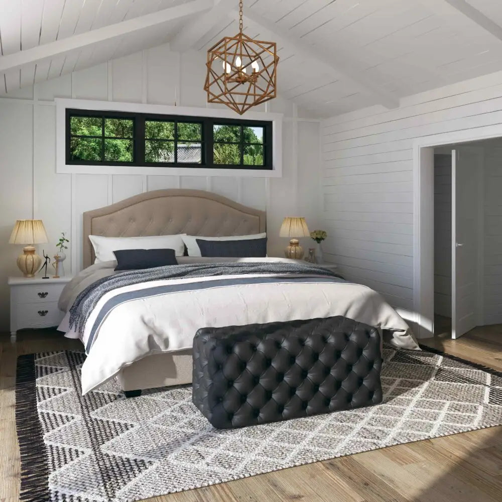 Black Leathaire Ottoman-Rectangular - Furniture > Bedroom