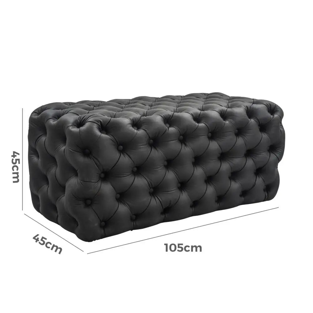 Black Leathaire Ottoman-Rectangular - Furniture > Bedroom