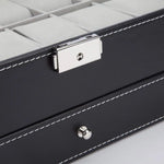 Black Leather Watch Box Jewelry Display Case with Drawers (12 Slots with 2 Layers) - Home & Garden > Storage