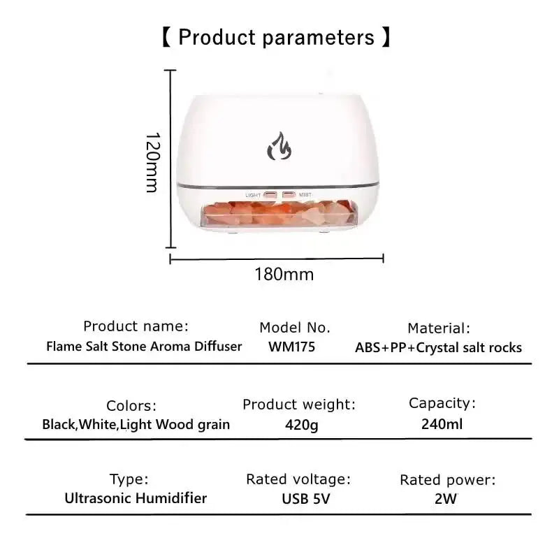 Black LED Flame Aromatherapy Diffuser with Humidifier - Ambient Light Essential Oil Diffuser - Appliances > Aroma