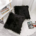 Black Luxurious Long Faux Fur Cushion Covers - Set of 2 45x45cm Soft Plush Decorative Pillowcases for Sofa & Bed - Home