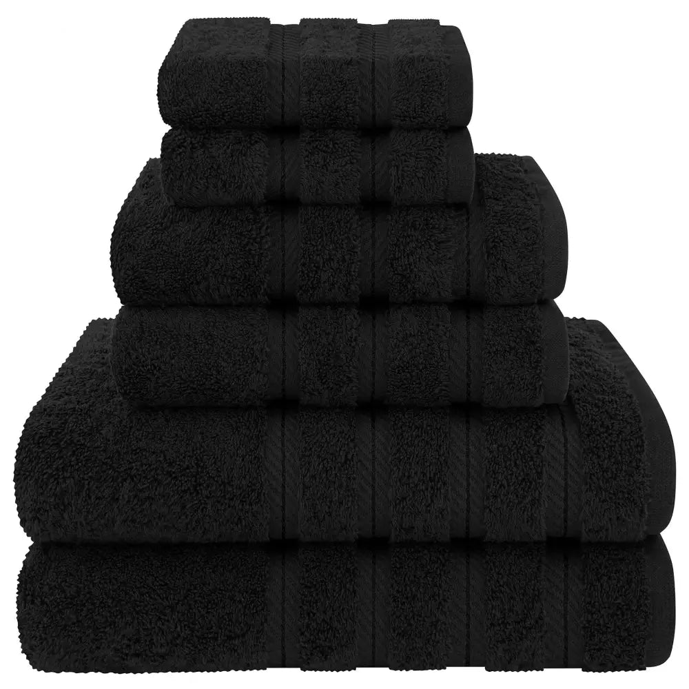 Black Luxury 6-Piece Combed Cotton Towel Bale Set - Ultra Soft & Absorbent Bath Hand Face Towels - Home & Garden >