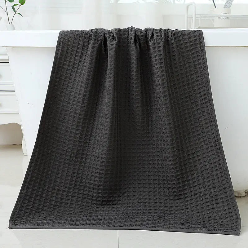 Black Luxury Cotton Waffle Bath Towel Soft Quick-Drying Water Absorbent Unisex for Home Use - Home & Garden > Bathroom